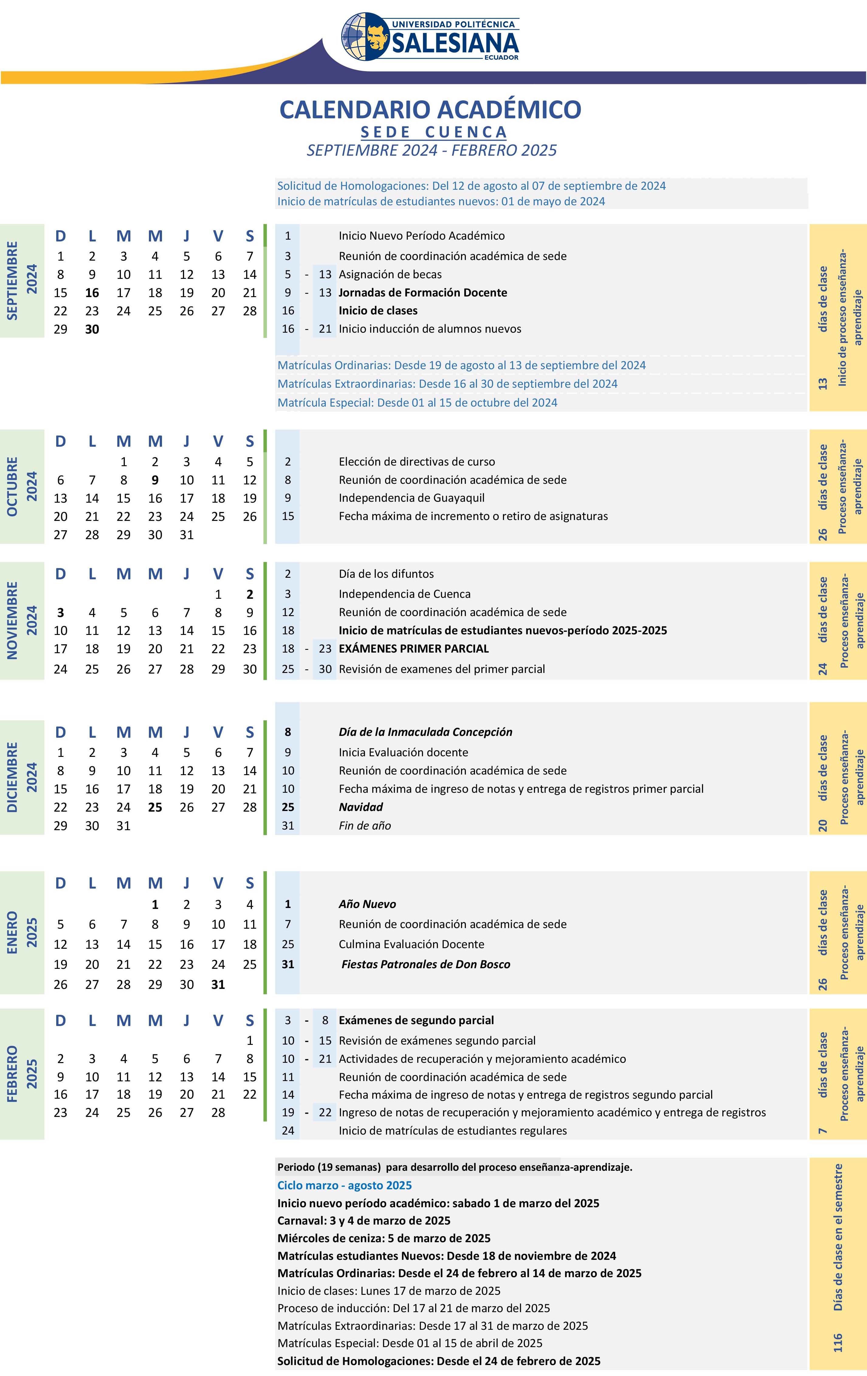 Calendario académico UPS