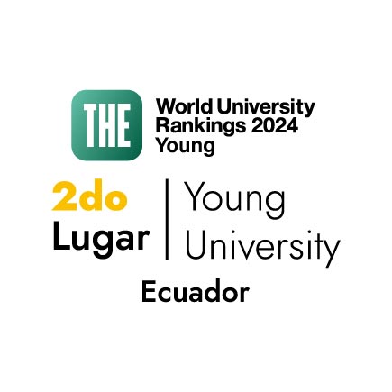 Reconocimiento de Times Higher Education que indica 2.º lugar en Ecuador en el World University Rankings Young 2024.